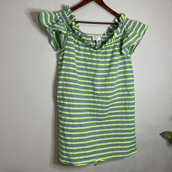 CoreyLynnCalter Bayside  Green Blue Striped Off Shoulder Flutter Dress Womens M - Picture 6 of 10